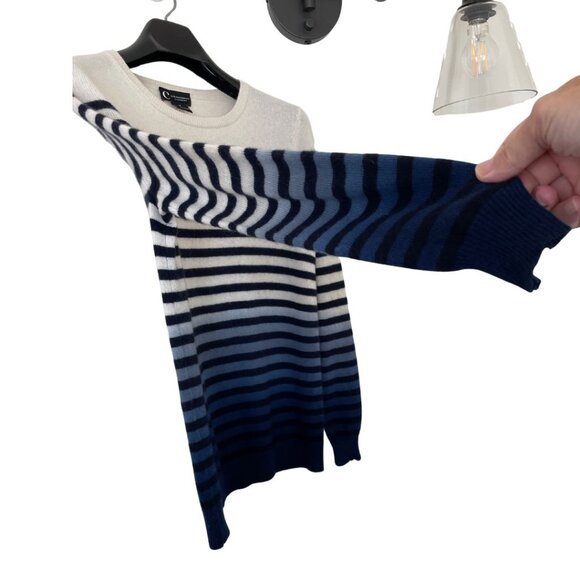 C by Bloomingdales Cashmere Crewneck Sweater Sz S Blue White Stripe Preppy - Picture 5 of 8